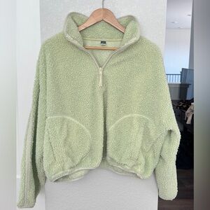 Old Navy Light Green Sherpa Half-Zip Cowl Sweater
